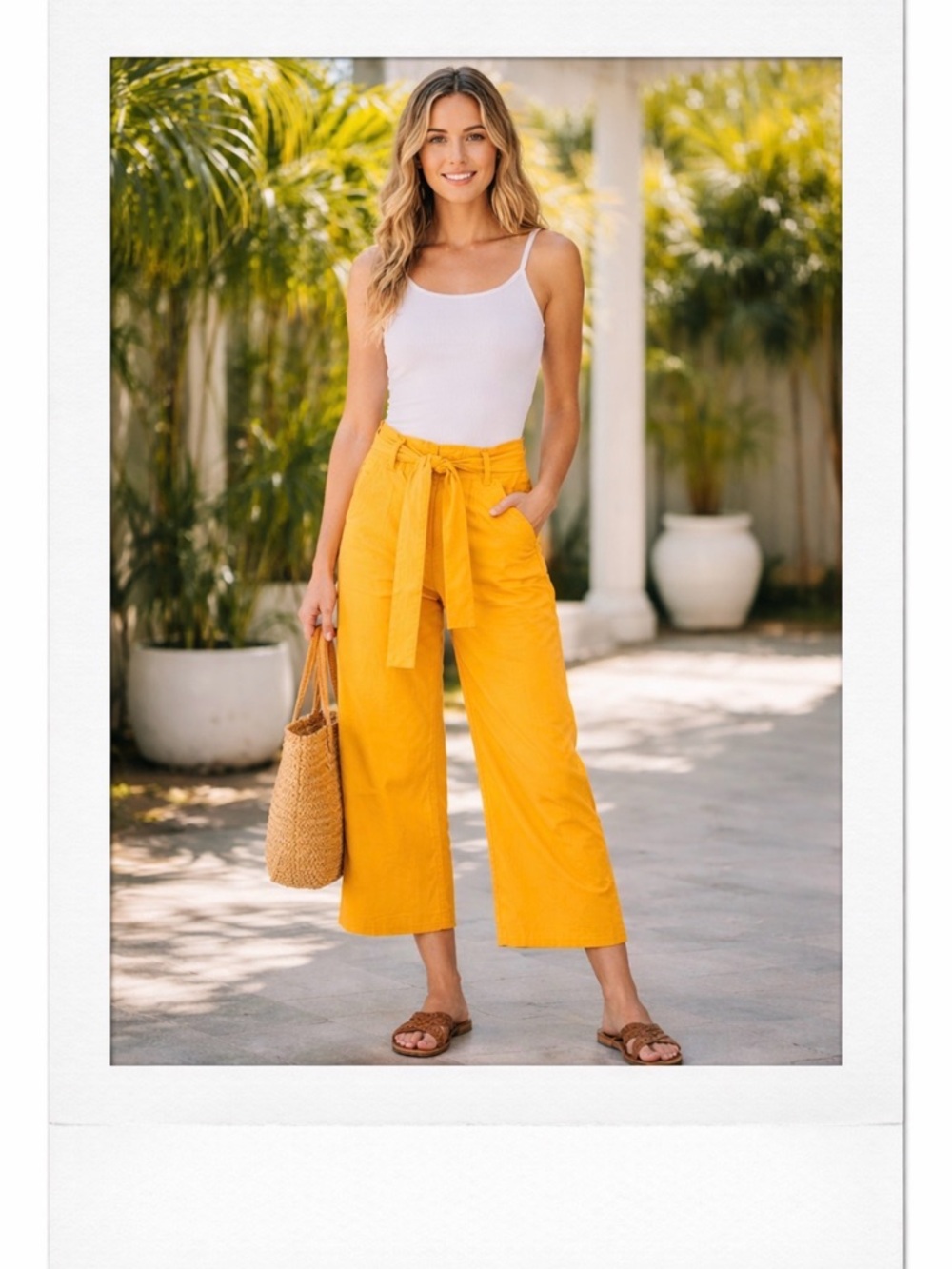 Ann Taylor LOFT Yellow Crop Wide Leg Pants Tie Waist Women’s Size 4 - Picture 3 of 6